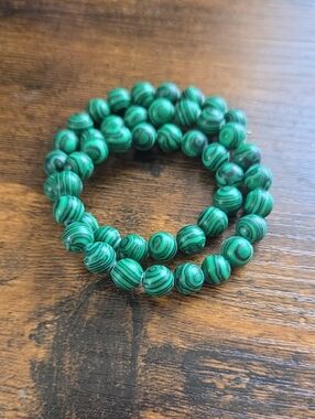 Green Striped Bead Stretch Bracelet for Women